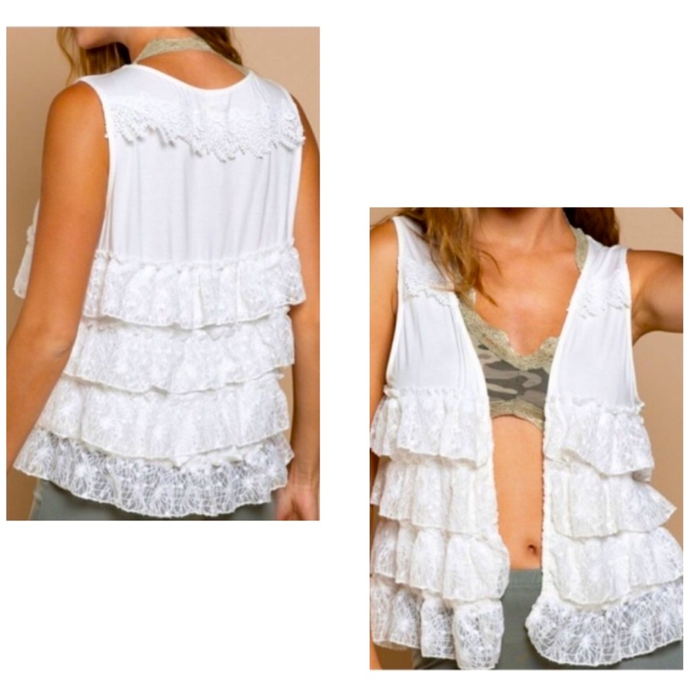 -POL White Layered Lace Ruffle Vest- - Picture 10 of 10